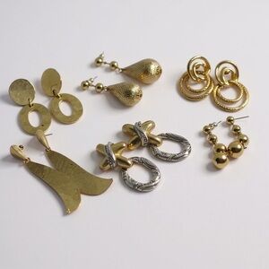 Vintage Six Pair Lot Gold-Tone Dangle/Drop Pierced Earrings